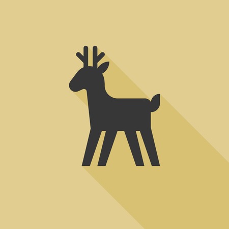 Christmas reindeer icon, silhouette  deer icon,  flat design with long shadowのイラスト素材