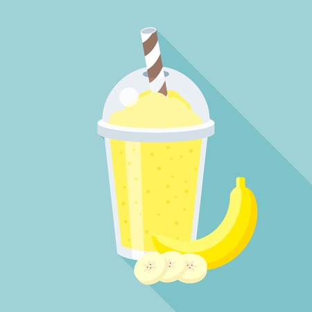 Banana smoothie illustration, flat design with long shadowのイラスト素材