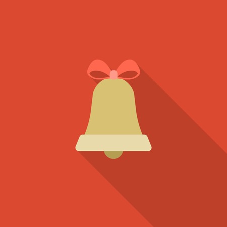 Bell icon for Christmas, alarm and call icon sign, flat design with long shadow on red backgroundのイラスト素材