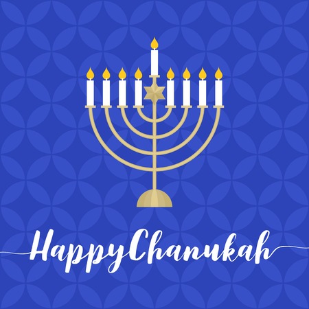 Happy Chanukah calligraphic with menorah,flat design with blue blackgroundのイラスト素材