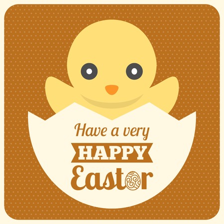 Happy Easter typographical design with cute chicken, flat designのイラスト素材