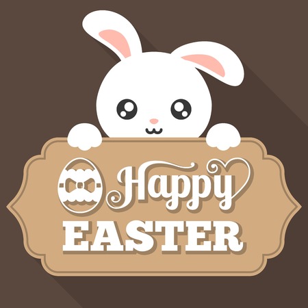 Happy Easter typographical background with bunny, flat designのイラスト素材