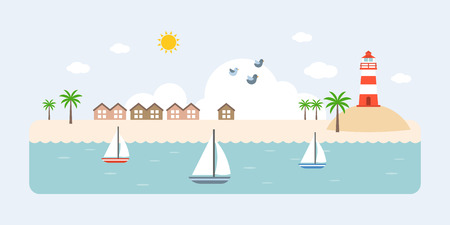 Info graphic and elements of resort, sea, beach and coastal landscapes, flat design vector illustration for travel businessのイラスト素材