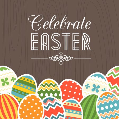 Celebrate easter card with wooden background, flat designのイラスト素材