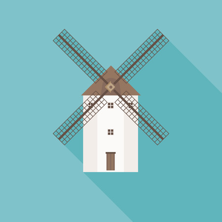 traditional Spain wind mill illustration, flat design with long shadowのイラスト素材