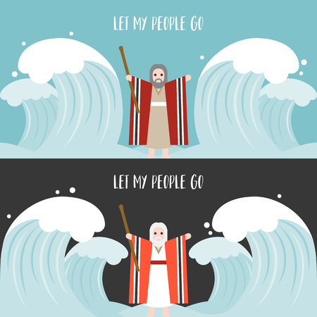 Moses separate the sea in exodus, flat design vectorのイラスト素材