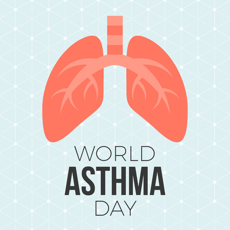 Lung illustration vector andWorld asthma day poster with hexagon graphic background, flat designのイラスト素材