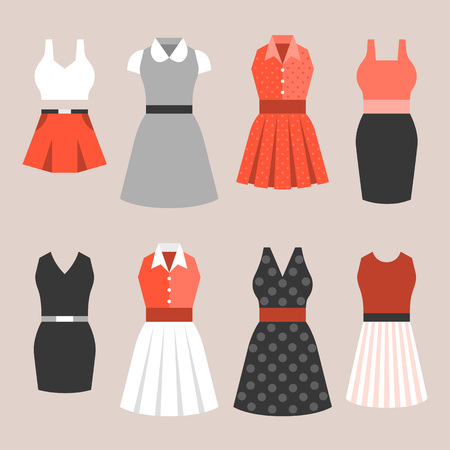 Woman dress in vintage style, flat design vectorのイラスト素材