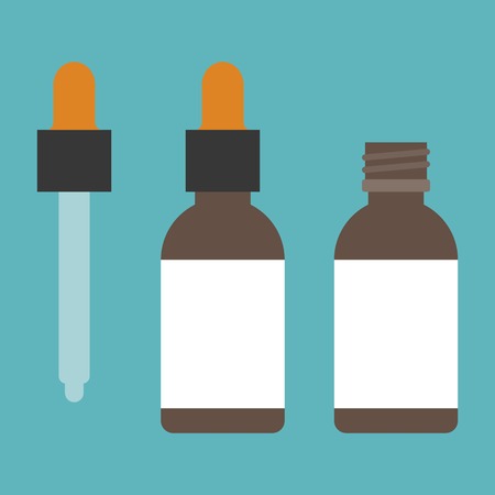 aroma bottle with dropper icons set, flat designのイラスト素材