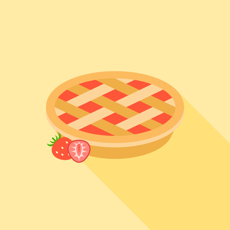 Strawberry pie with strawberries, flat designのイラスト素材