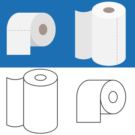 Set of tissue roll in flat design and outline iconのイラスト素材
