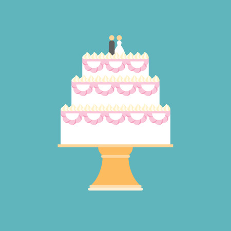 wedding cake on stand, flat design vector for invitation card or bannerのイラスト素材