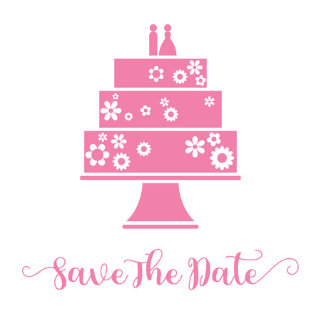 Save the date hand lettering and wedding cake for invitation cardのイラスト素材