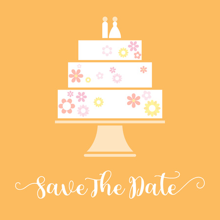 Save the date with wedding cake, flat design vector for invitation cardのイラスト素材