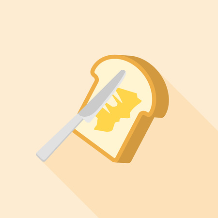 Knife spreading butter or margarine on toast bread icon with long shadowのイラスト素材
