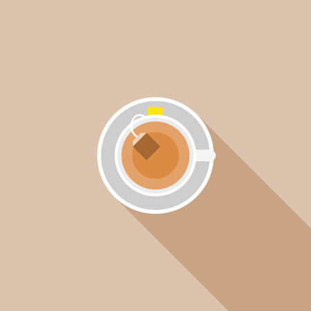 Tea in cup with tea bag in top view, flat design vectorのイラスト素材