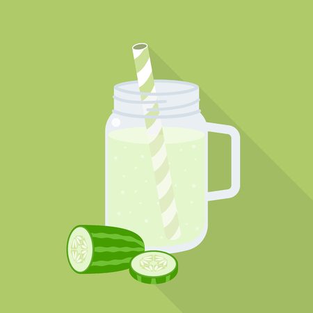 cucumber juice in mason jar, flat design vectorのイラスト素材