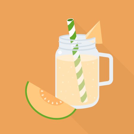 melon smoothie in mason jar with ripe of melon, flat designのイラスト素材