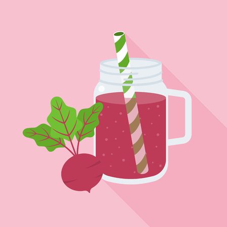 beetroot juice in mason jar glass, flat design vectorのイラスト素材