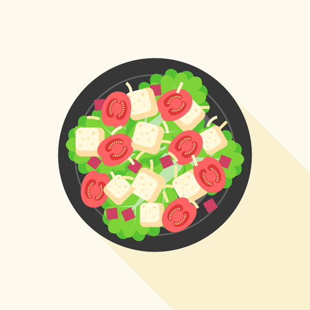 Caesar salad in bowl, design vector with long shadowのイラスト素材