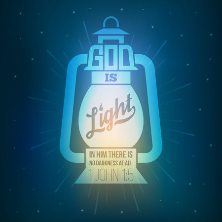 bible quotes, god is light in lamp shining in darkness background with light beams from new testamentのイラスト素材