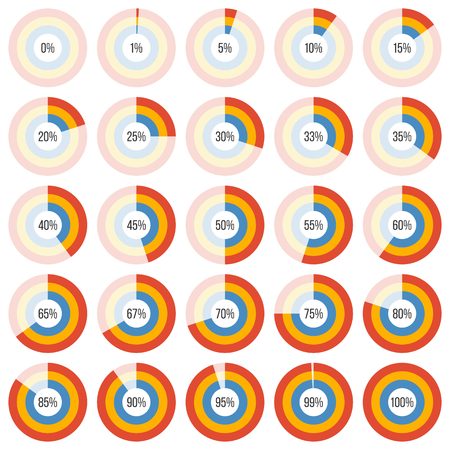 group of doughnut chart diagram collection in percentage for using in info graphic, flat designのイラスト素材