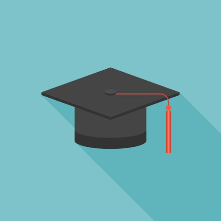 A graduation cap icon, flat design vector illustration.のイラスト素材