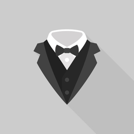 tuxedo with bow tie icon, flat design with long shadowのイラスト素材