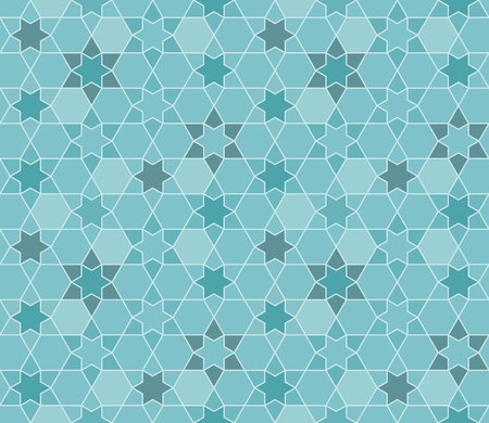 Moroccan in blue theme, star and hexagon.のイラスト素材