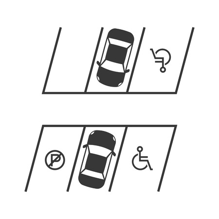 parking lot with disabled sign and no parking sign, silhouette designのイラスト素材