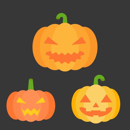 Jack o lantern for Halloween, flat design vector illustration on black background.のイラスト素材