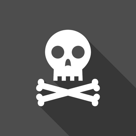 skull and cross bone with long shadow, flat design vector for halloween, pirate and poison symbolのイラスト素材
