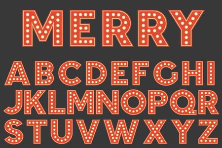 Set of retro Light Bulb Alphabet for Christmas in flat designのイラスト素材