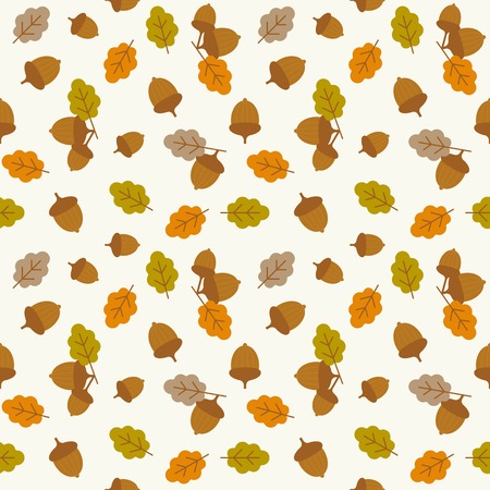 seamless pattern acorn and leaves for autumn and thanksgiving season, flat designのイラスト素材