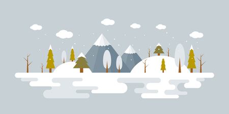 Forest landscape in winter, flat design illustration.のイラスト素材