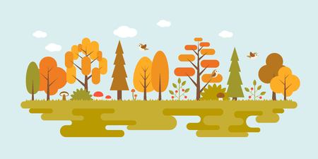 landscape of wild in autumn season, flat design vectorのイラスト素材