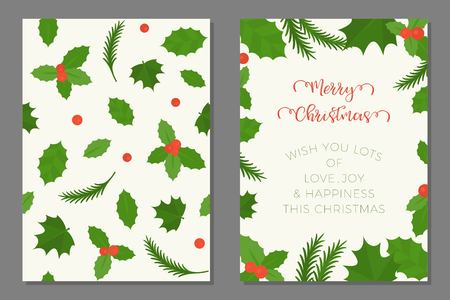 Merry Christmas greeting card and mistletoe seamless patternのイラスト素材