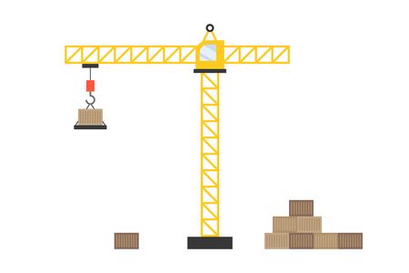 Yellow construction tower crane with crane hook carrying a boxのイラスト素材