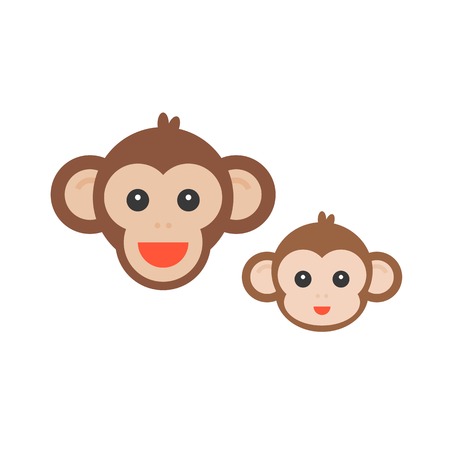 Monkey face set, mommy and babyのイラスト素材