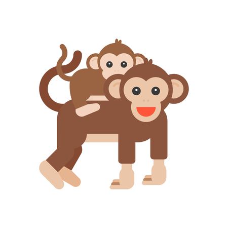 Baby monkey riding piggyback with mom, flat designのイラスト素材