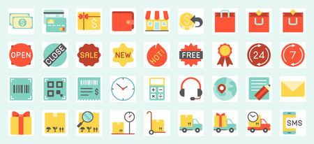 E-commerce, shopping and delivery icons set for online business in website and applications, such as...