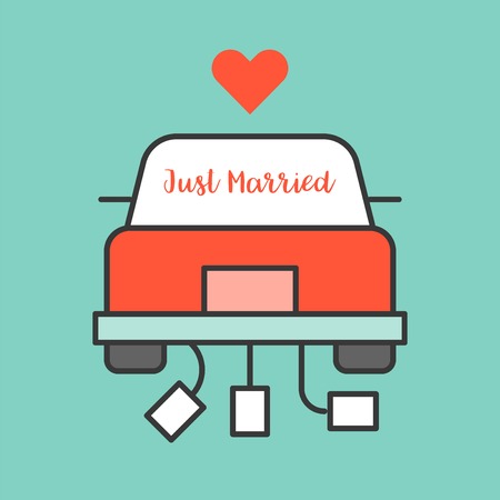 Just married sign on Wedding car, filled outline icon.のイラスト素材
