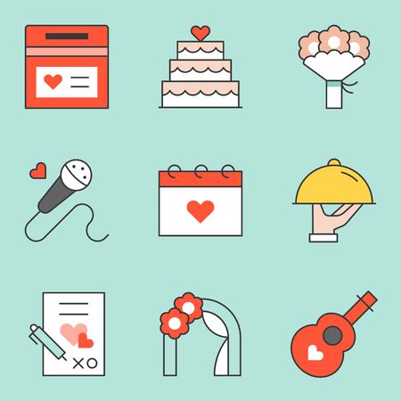 Wedding Organizer icon set, filled outline iconのイラスト素材