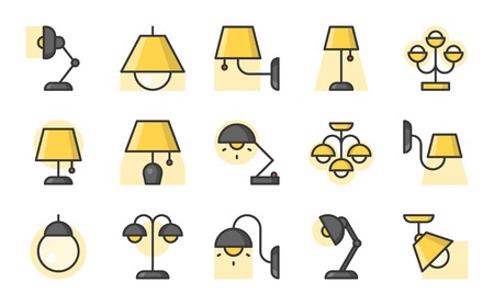Set of Lamp icon, filled outline iconのイラスト素材