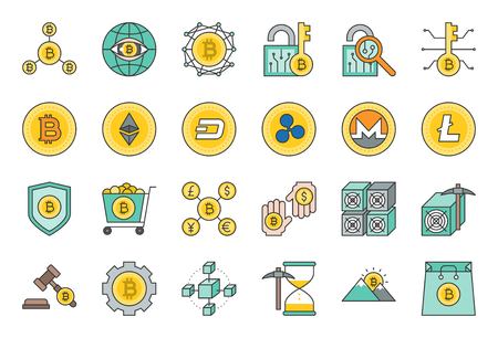 cryptocurrency related icon set, flat designのイラスト素材