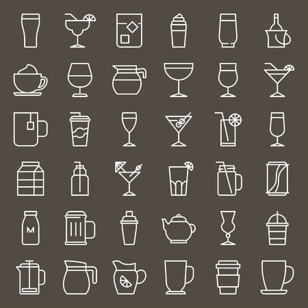 Beverage and glass set, outline icon vectorのイラスト素材