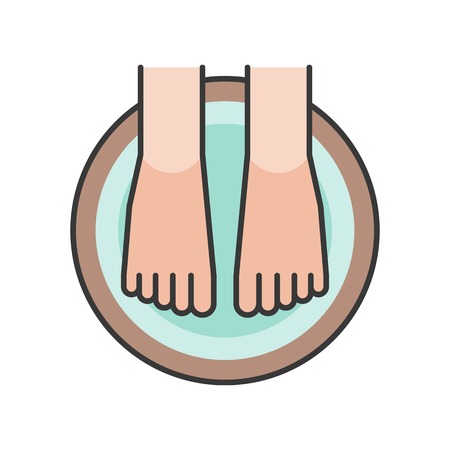 Foot spa, foot soak in wooden tub, filled outline icon about alternative treatment of asiaのイラスト素材