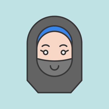Cute muslim woman avatar, filled outline iconのイラスト素材