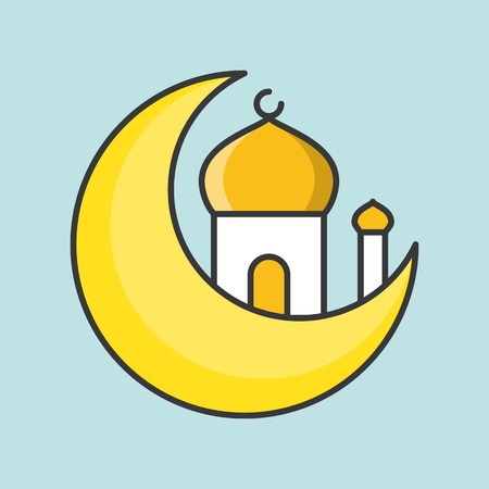 Mosque and moon, Ramadan filled outline iconのイラスト素材