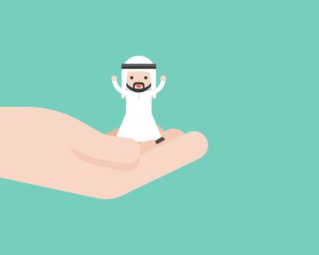Happy Cute arab business man in god hand, business situation concept, flat designのイラスト素材